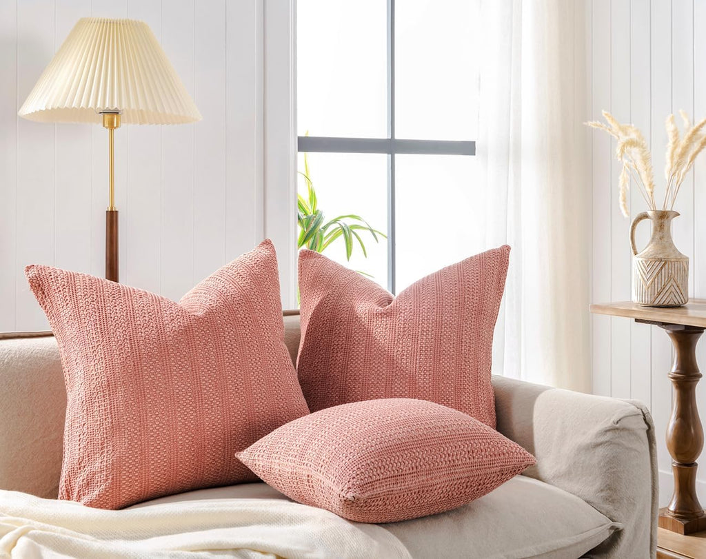 Cocoploceus 26x26 Pillow Covers Boho Euro Shams Set of 2 Decorative Throw Pillow Covers Cotton Large Square Pillowcase for Couch Bed, Coral…
