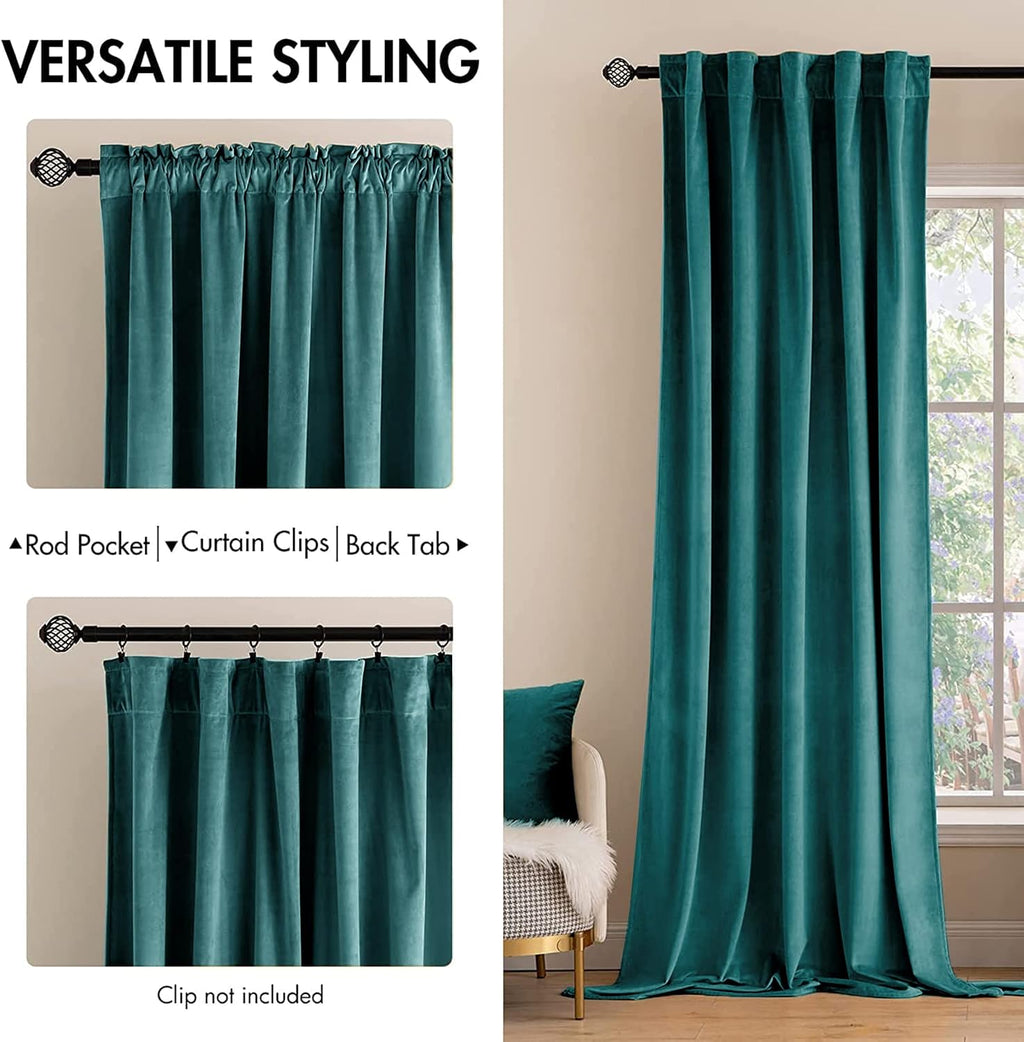 Miulee Teal Velvet Curtains 96 inches 2 Panels - Luxury Blackout Curtains for Bedroom Living Room Thermal Insulated Super Soft Window Drape…