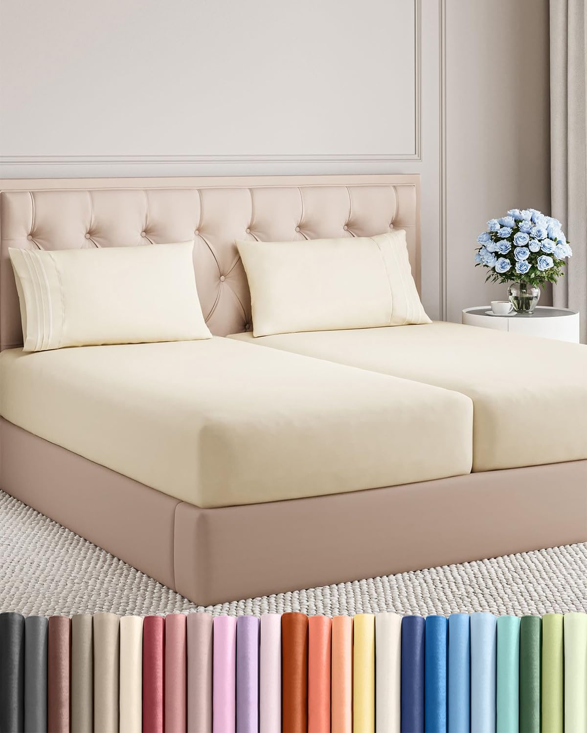 Split King Size 5 Piece Sheet Set - Comfy Breathable & Cooling Sheets - Hotel Luxury Bed Sheets for Women & Men - Deep Pockets, Easy-Fit…