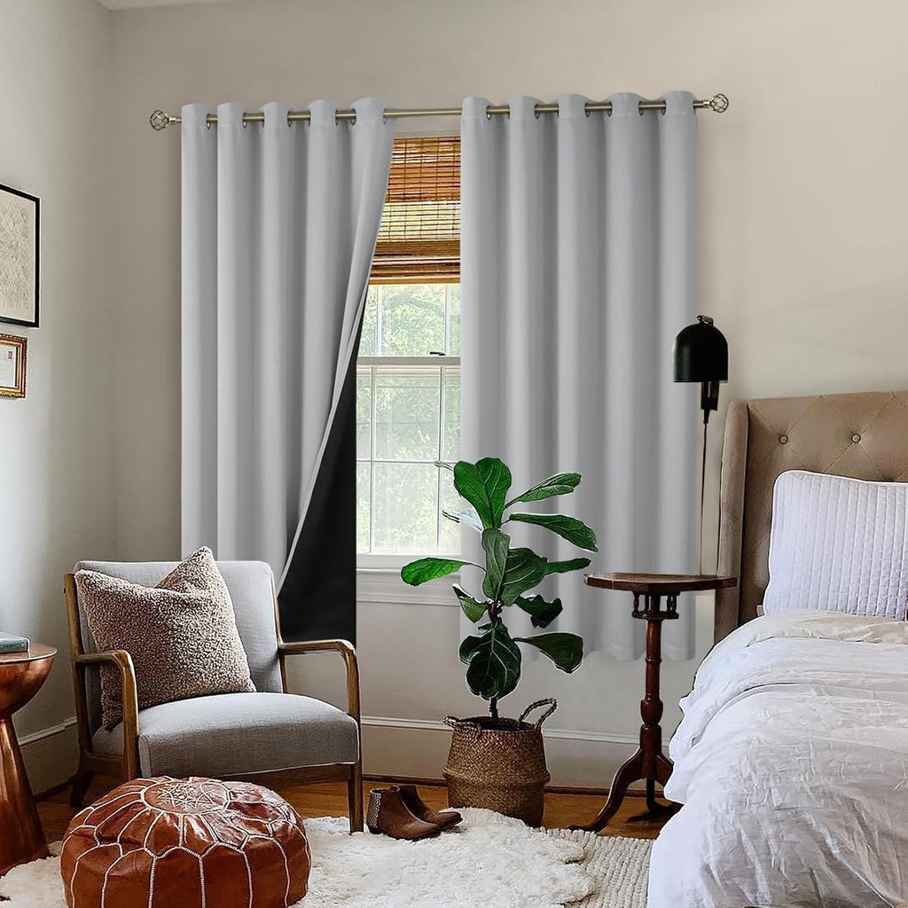 BGment Thermal Insulated 100% Blackout Curtains for Bedroom with Black Liner, Double Layer Full Room Darkening Noise Reducing Grommet Curta…