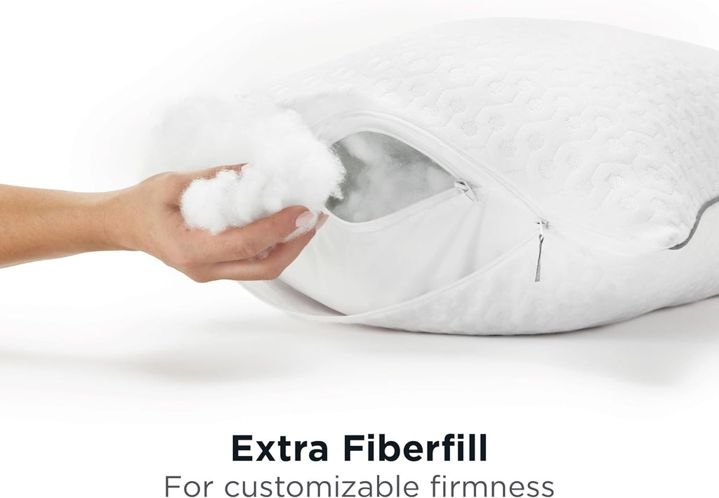 AllerEase Platinum 2-in-1 Adjustable Pillow, CleanBoost Allergen Barrier, Extra Fill, Standard/Queen - 2 Pack 2 Pack White