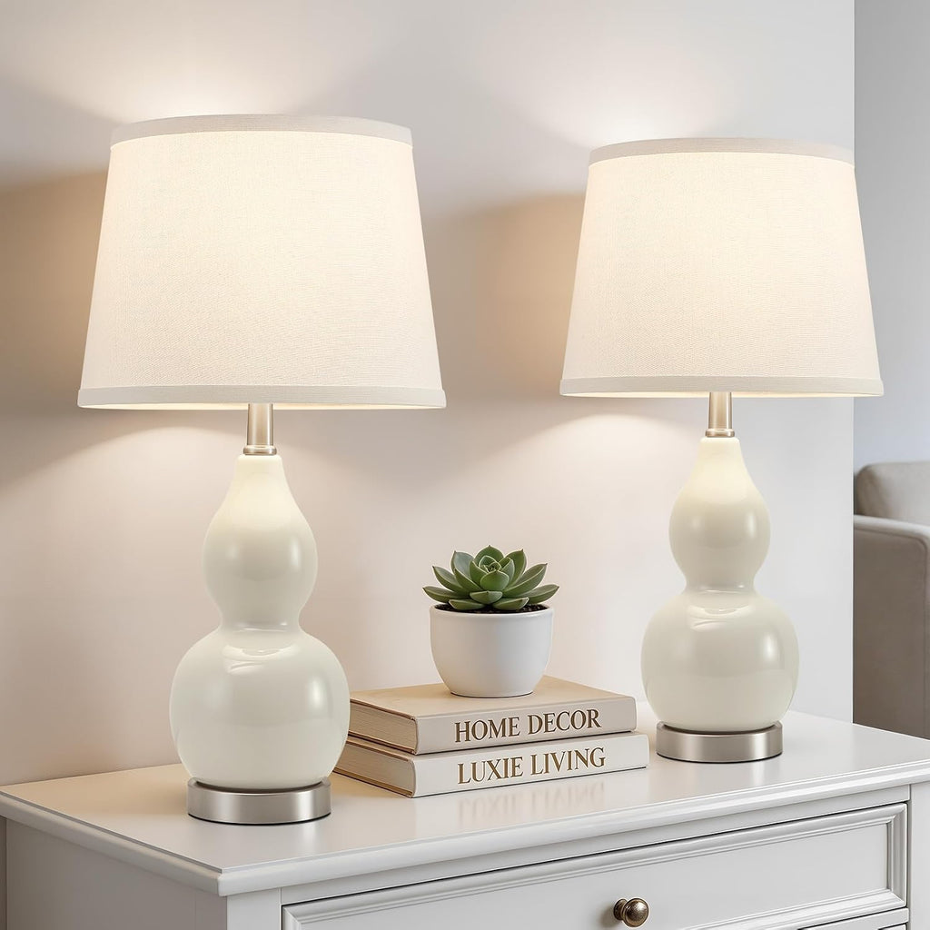 WelcomeGyroVu GyroVu 22" Table Lamp Set of 2, Color Temperature Adjustable Double Gourd Ceramic Lamps Classic Nightstand Table Lamps for Be…