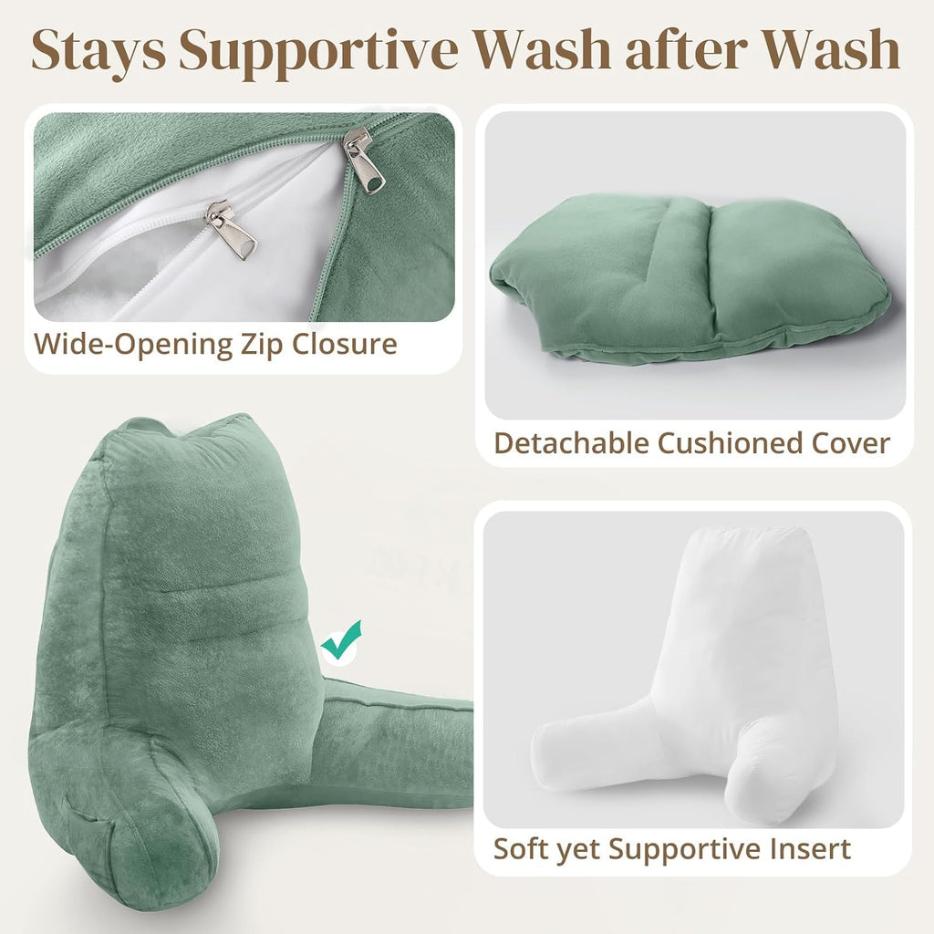 Sasttie Reading Pillow, Pillows for Reading or Relaxing – Ergonomic Support for Head, Neck, Back, and Lumbar, 21-Inch, Green Green