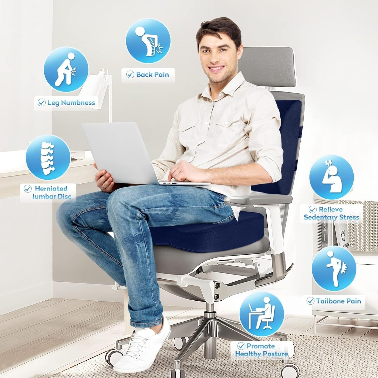 CloudBliss Lumbar Support Pillow & Seat Cushion Set for Office Chair, Desk Chair, Wheelchair & Car – Memory Foam Back Support, Ergonomic Ch…