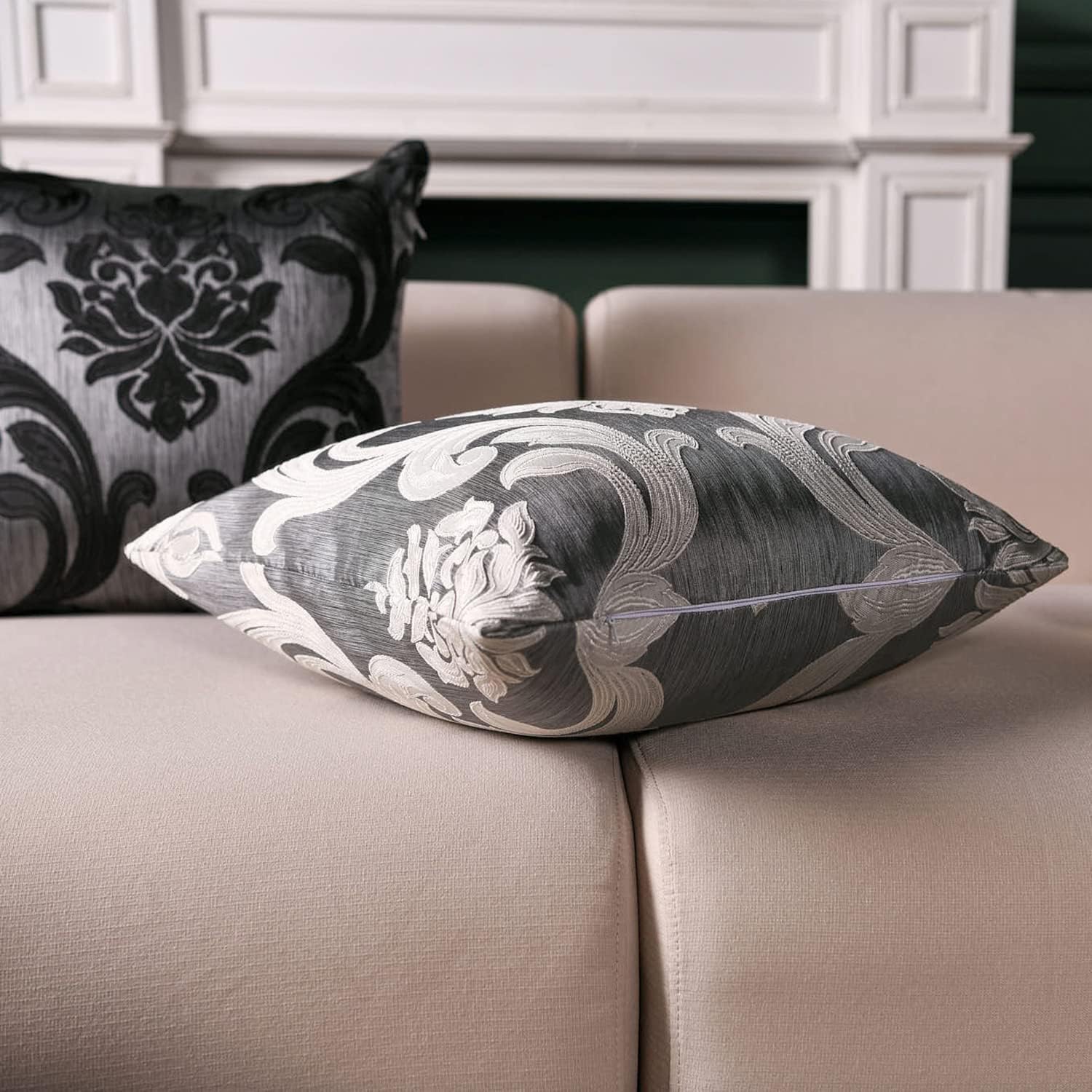NAPEARL Throw Pillow Covers-Set of 2 Cushion Covers with Jacquard Patterns, Black Decorative Pillowcase for Couch, Sofa, Bed, Attractive…
