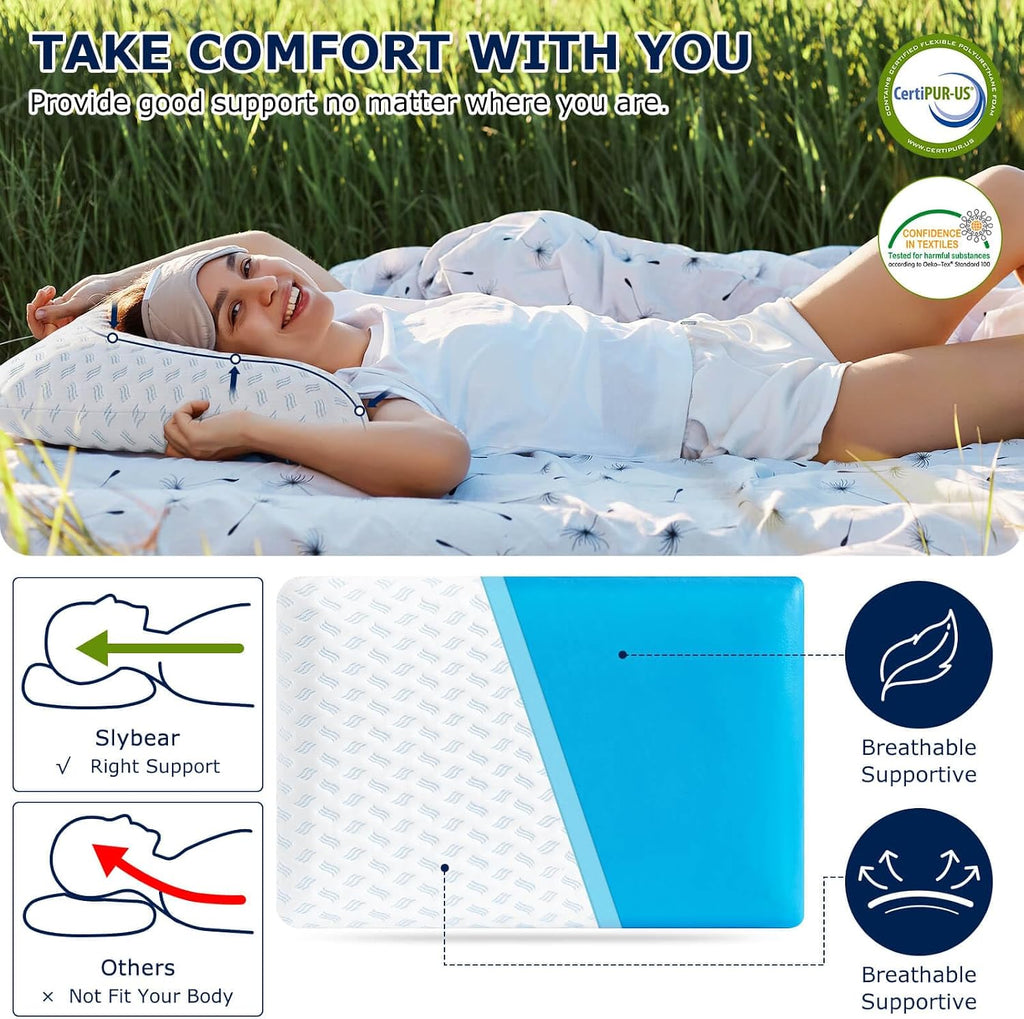slybearsleepbetter Ultra Thin Pillow 2.75" cooling Memory Foam Pillows for Stomach Sleeping, Gel Infused Pillows for Side Back Stomach…