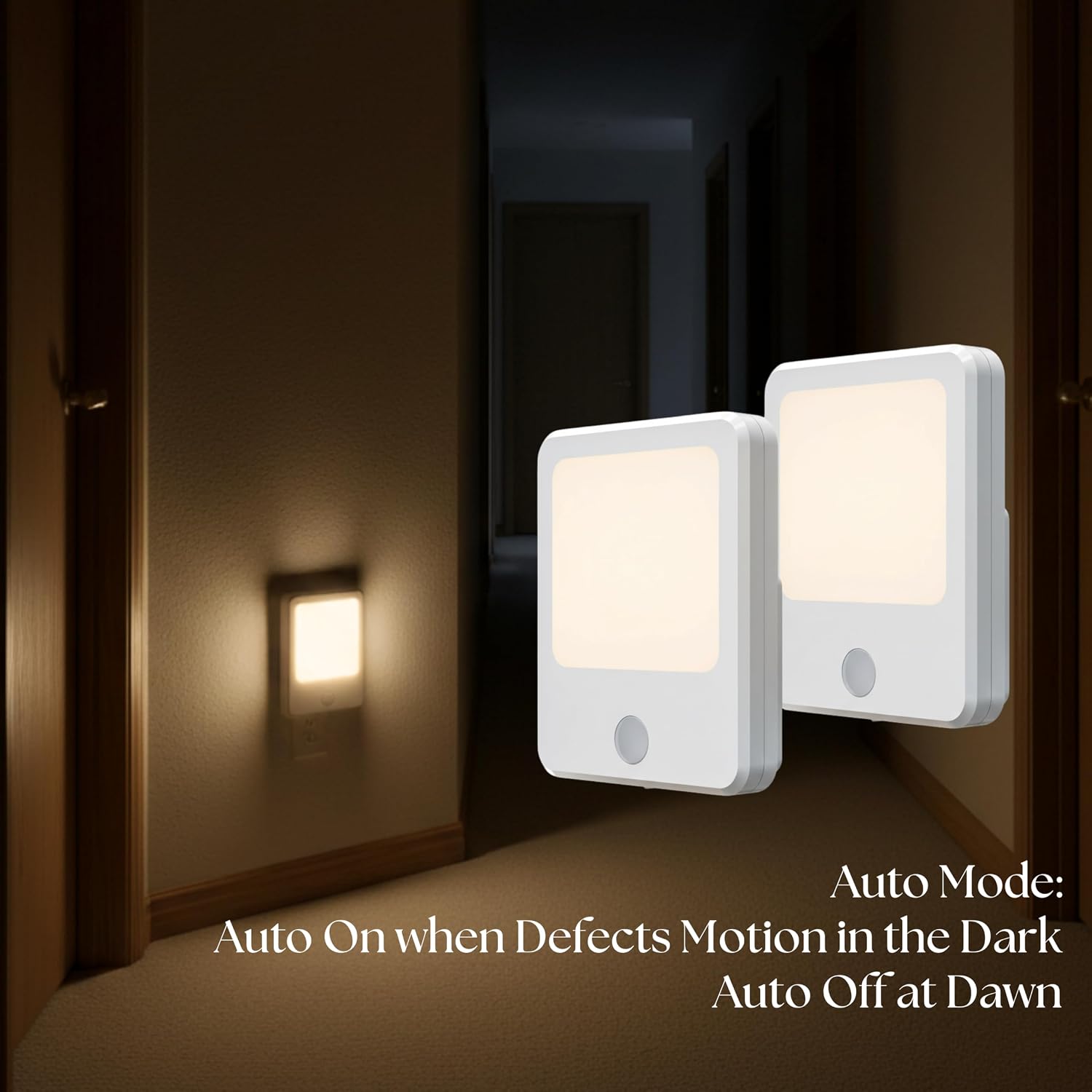DYMOND Plug in Night Lights with Motion Sensor Dusk to Dawn, Dimmable Warm White Soft Light for Hallway, Bedroom, Bathroom, Stairway…