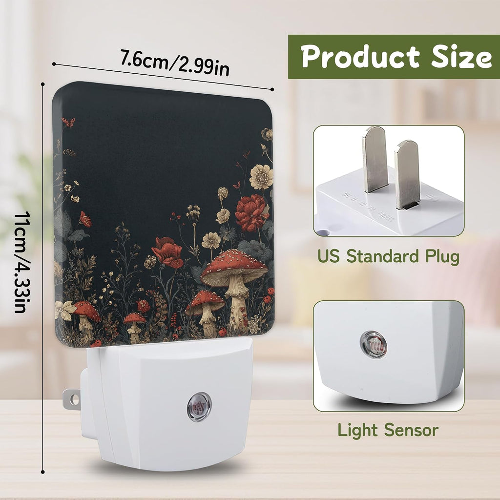 Dark Floral Mushroom Night Lights Plug into Wall, Night Light with Dusk to Dawn Sensor for Bedroom Bathroom Kitchen Hallway Stairs…