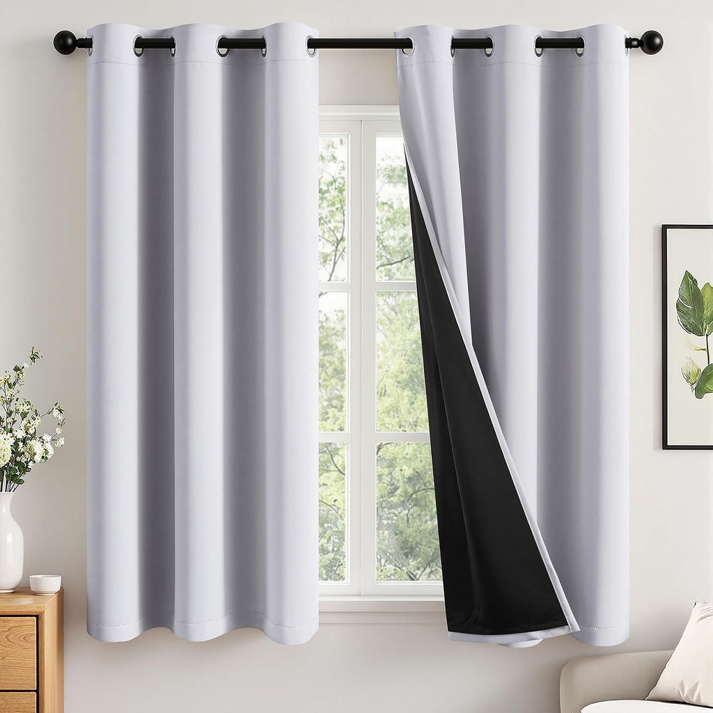 Miulee 100% Blackout Curtains for Bedroom 45 Inch Length, 2 Layers Thermal Insulated Short Window Curtains with Black Liner, Noise Reducing…