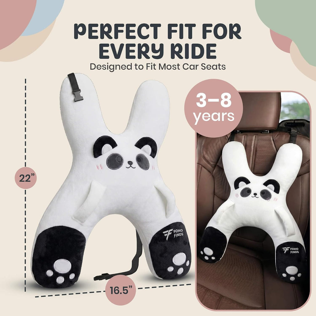 Kids Car Sleeping Pillow - X-Shaped Plush Animal for Neck & Back Support - Hands & Seat Belt Slot - Machine Washable & Compressible…