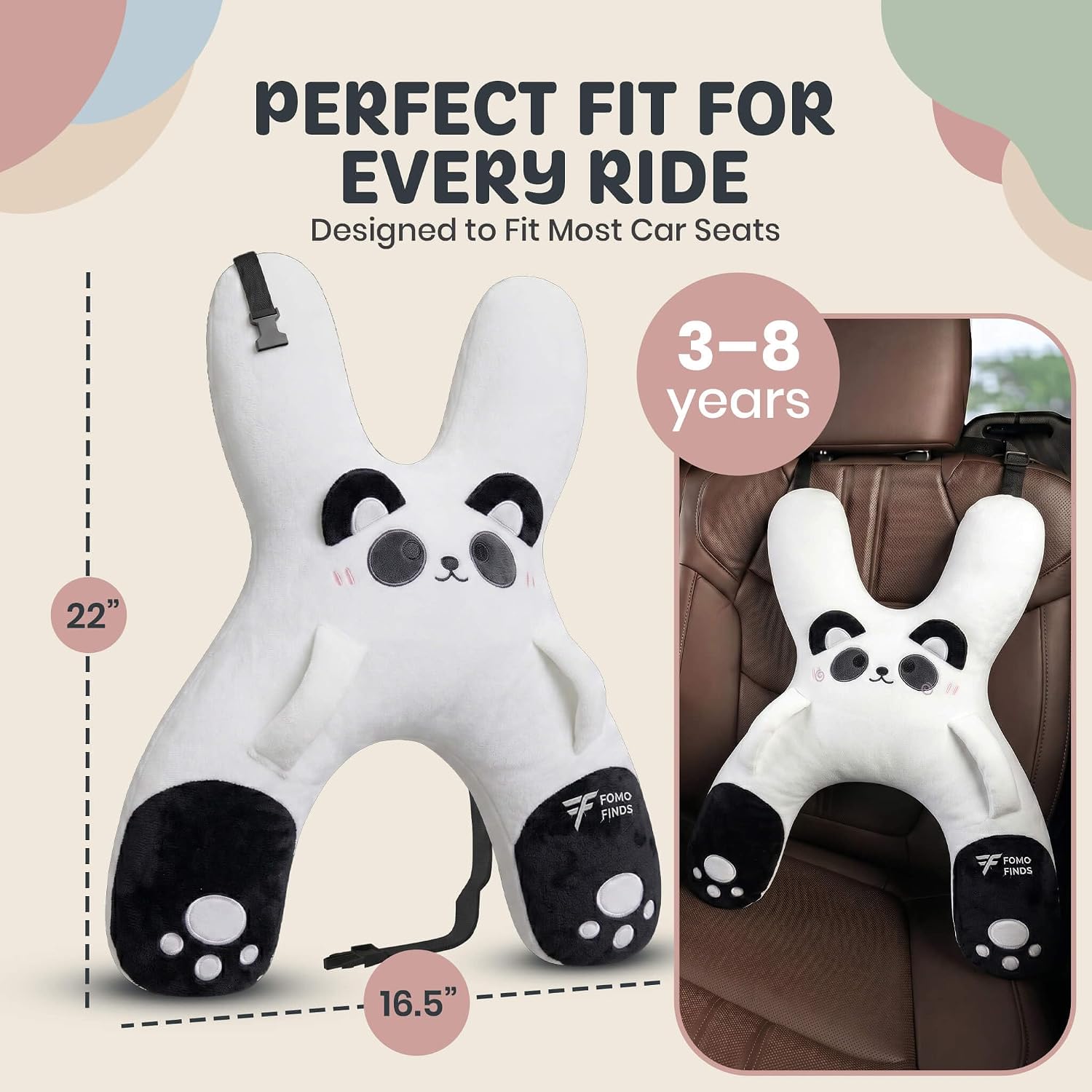 Kids Car Sleeping Pillow - X-Shaped Plush Animal for Neck & Back Support - Hands & Seat Belt Slot - Machine Washable & Compressible…