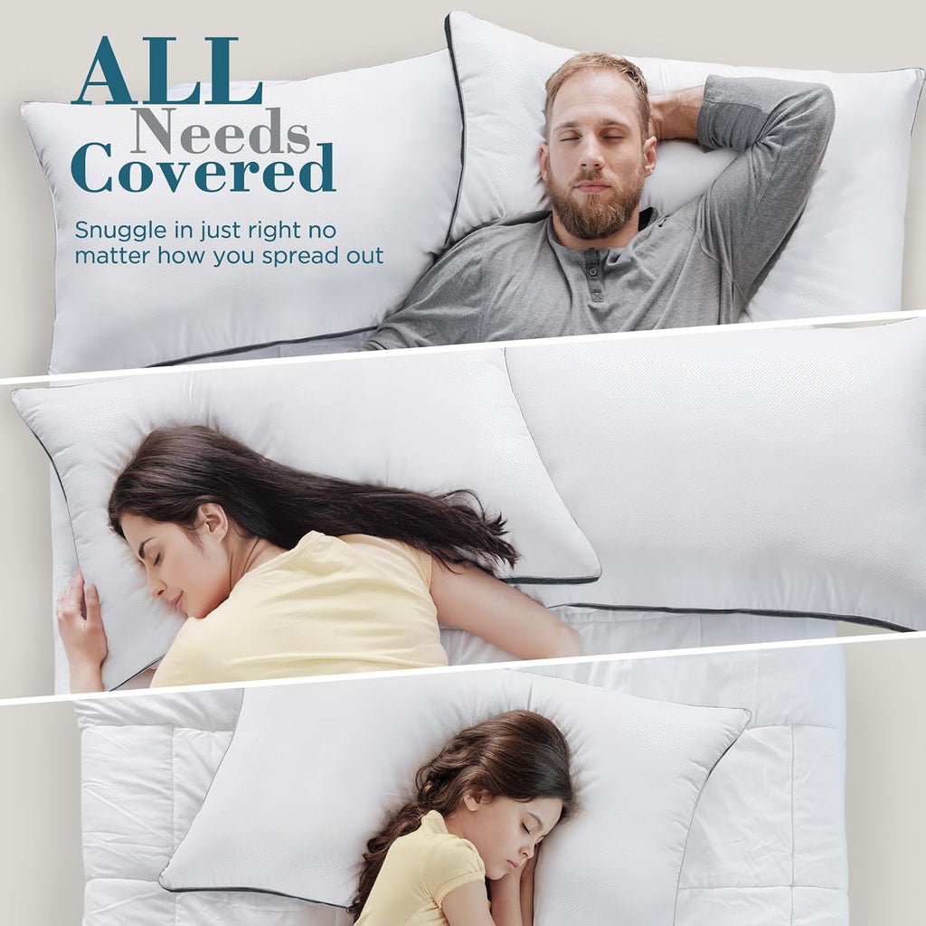 viewstar Bed Pillows Queen Size Set of 2, Firm Support Down Alternative Gusseted Pillows for Side, Back, or Stomach Sleepers, Dark Grey