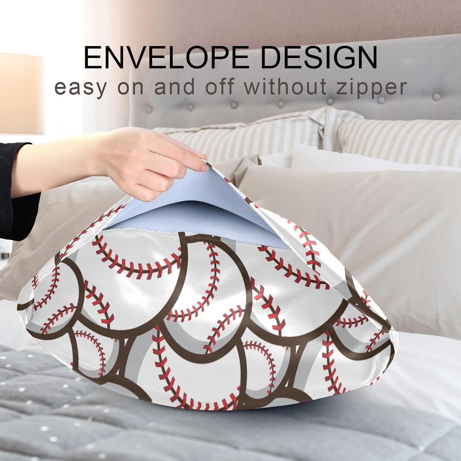 Ball Baseball White Print Pillow Covers Silk Pillowcase for Hair and Skin Soft Breathable Smooth Cooling Satin Pillowcase King Size…