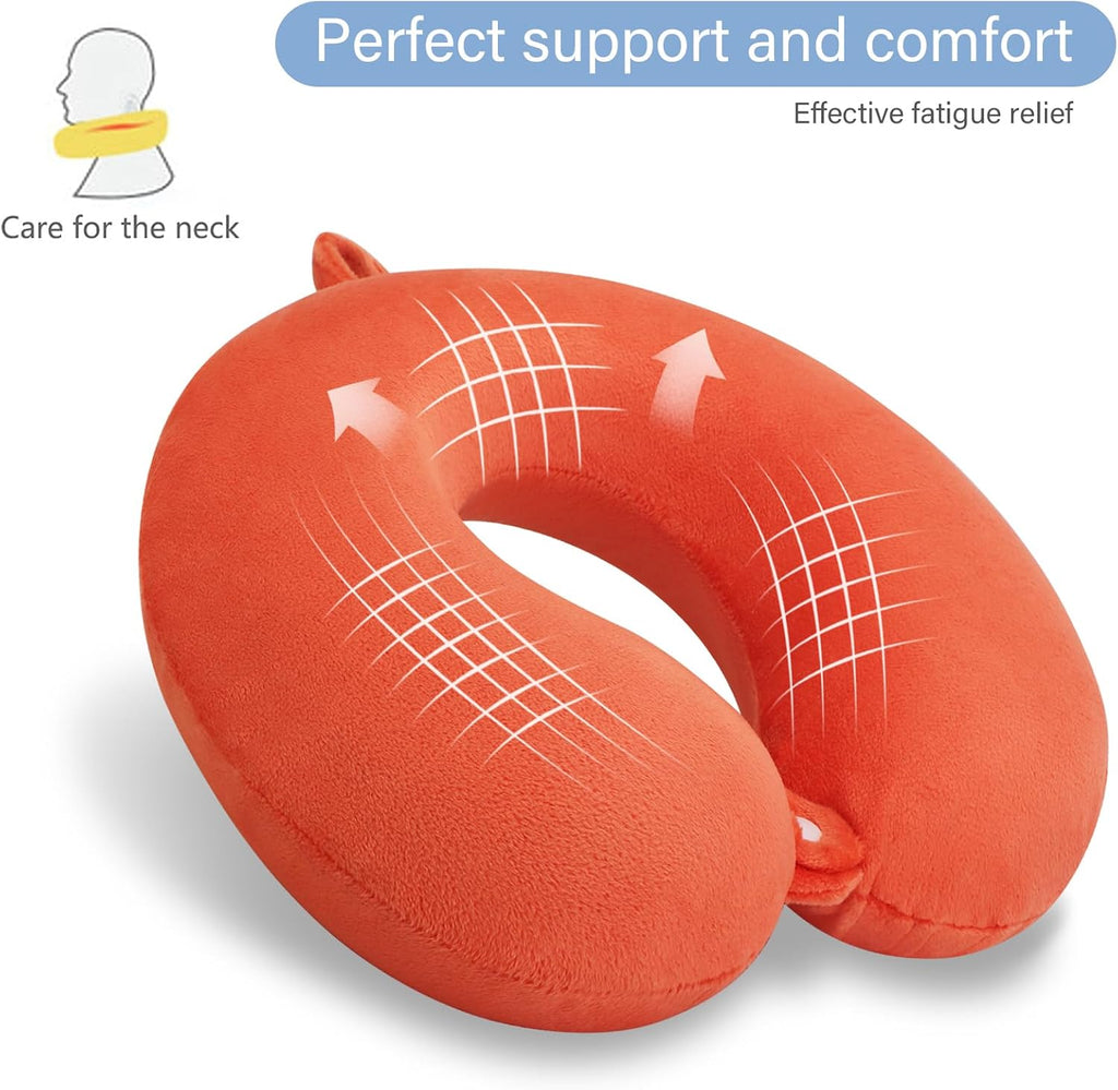 Gosider Orange Memory Foam Velvet Travel Neck Pillow for Airplane Car Train 3.94inch