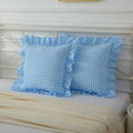 Mywinlle 2 Pack Vintage Sky Blue Plaid Ruffle Throw Pillow Covers, Washed Cotton Checkered Gingham Pillow Covers 20"x20" for Sofa, Couch, Bed…
