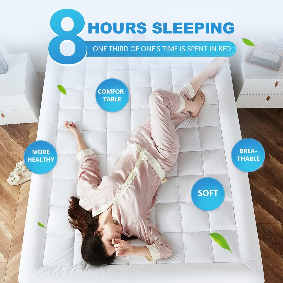 Full Mattress Pad Cover Pillow Top with Stretches to 18” Deep Pocket Fits Up to 8”-21” Cooling White Bed Topper (Down Alternative, Full…