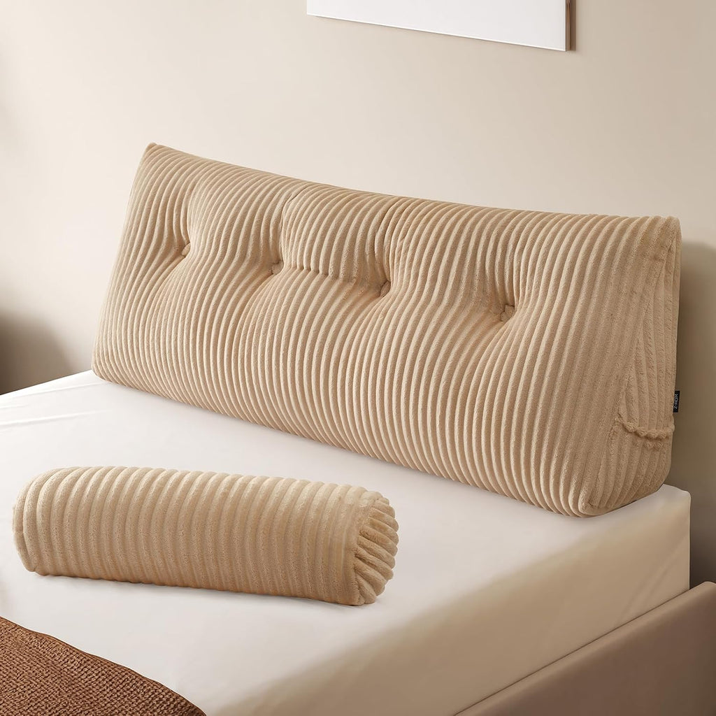 Z-Hom Large Wedge Pillow Headboard, Full Triangular Headboard Pillow, Reading Pillow Bed with a Roll Pillow for Bed Sitting Up Sleeping, Ba…