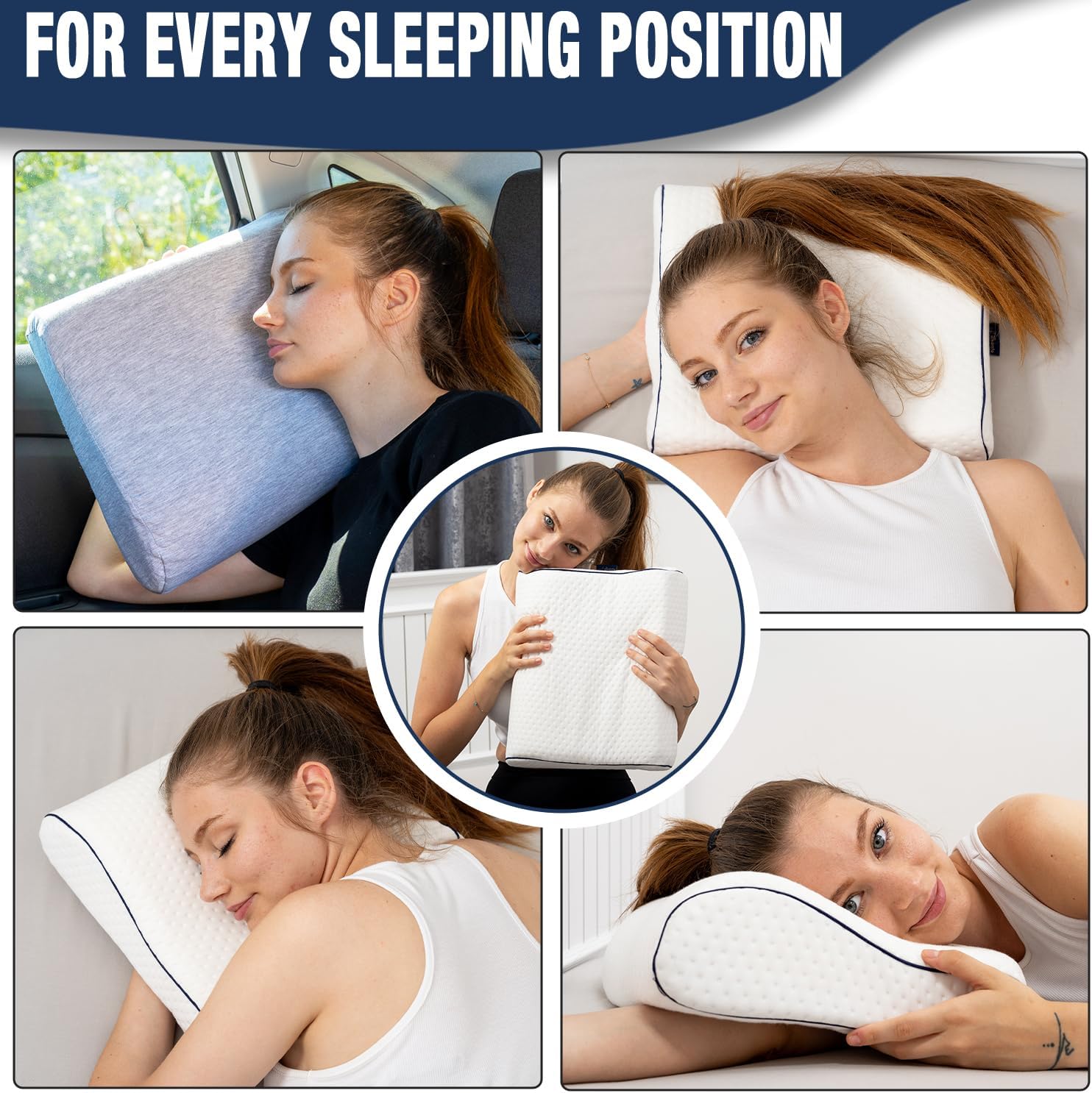 alkamto Travel & Camping Comfortable Memory Foam Pillow – Easy to Carry Portable Bag – Temperature Regulating Pillow Case (White Contour…