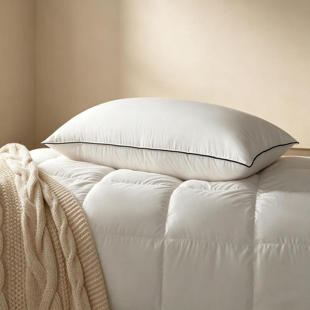 Bed Pillow, Luxury Hotel Feather and Down Pillow for Sleeping with Premium Cotton Shell, Gusseted Pillows for Side and Back Sleepers…