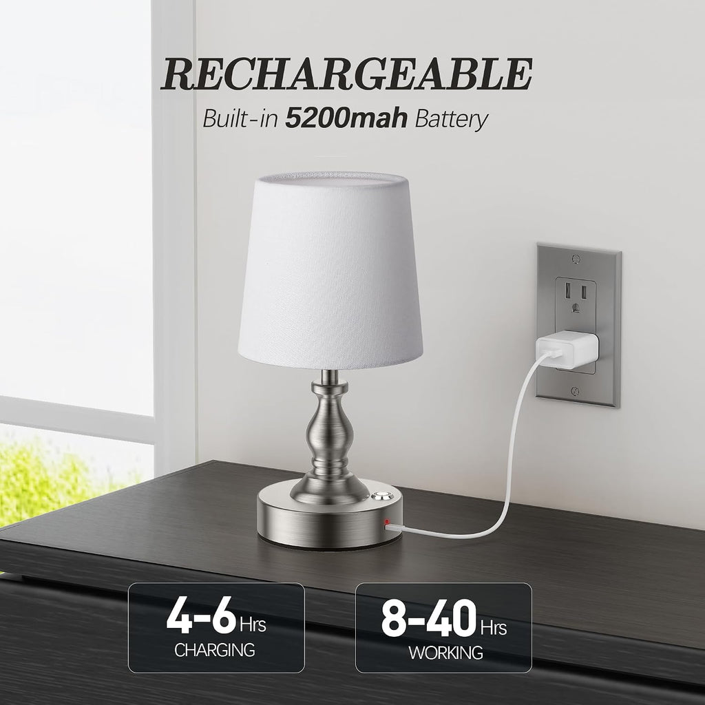 PARTPHONER Mini Cordless LED Table Lamp, 5200mAh Rechargeable Battery Operated Lamp, 3-Level Brightness, Touch Dimmable Desk Lamp…