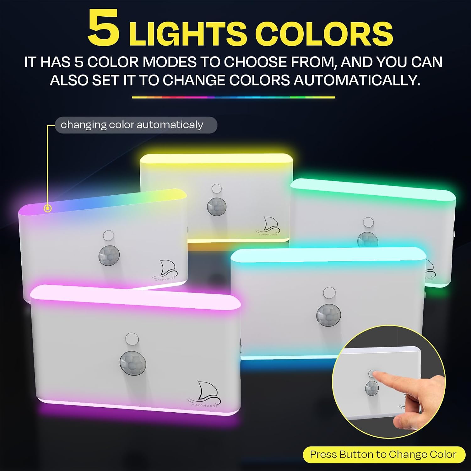 Nordmoose Motion Sensor Magnetic Night Light for Cruise Ship Cabin with Mood-Based Color Selection - Dimmable Brightness, Rechargeable…