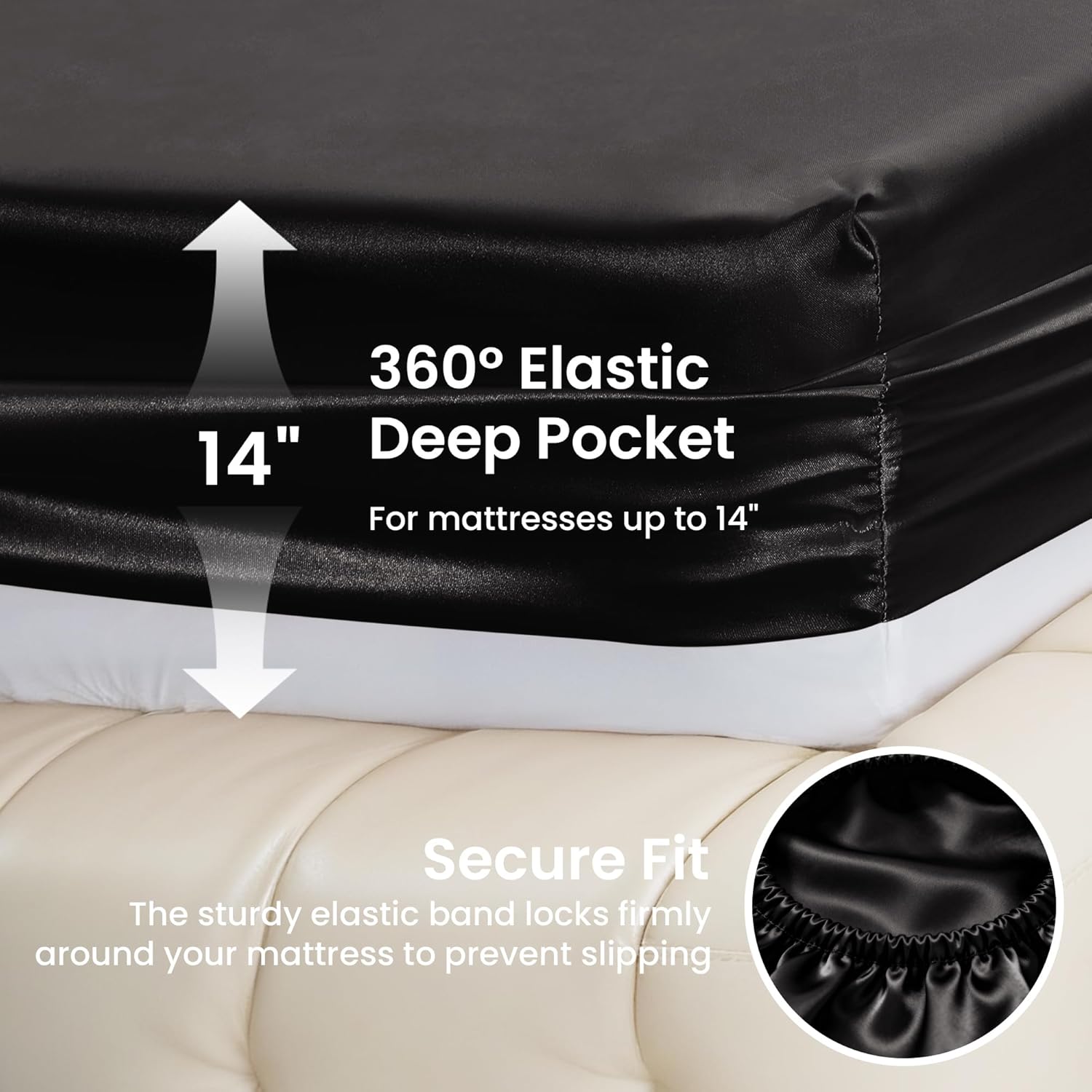 Lovescabin Love's cabin California King Satin Sheet Sets - 4 Piece Black Silky Sheets Bed Set with Deep Pocket, Luxury Silk Feel Satin Cal…