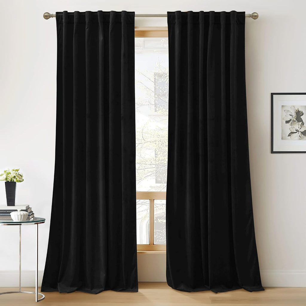 Rybhome RYB HOME Black Velvet Curtains 84 inches - Blackout Heavy Duty Curtains Soft Luxury Back Tap Window Covering Privacy Protection for…