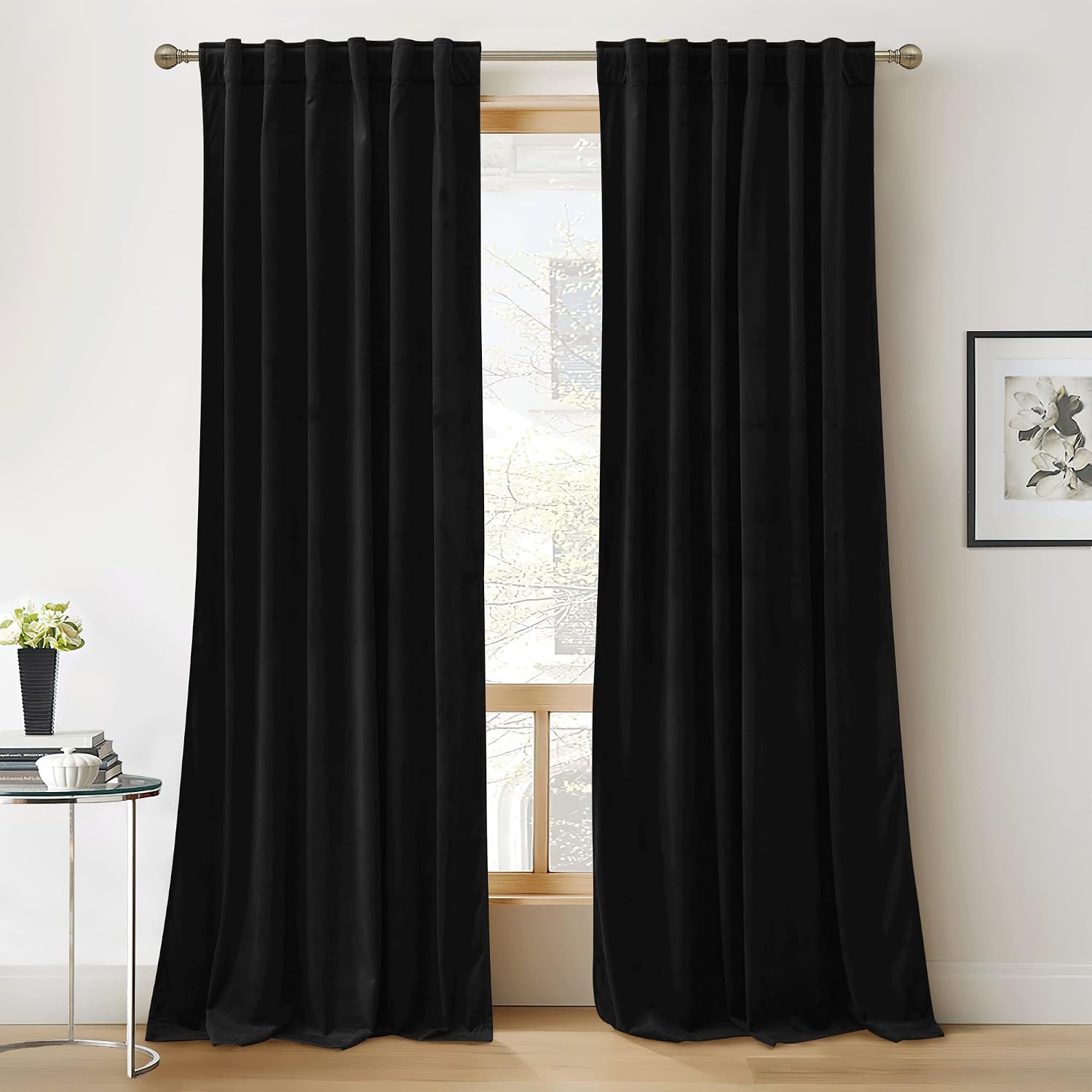 Rybhome RYB HOME Black Velvet Curtains 84 inches - Blackout Heavy Duty Curtains Soft Luxury Back Tap Window Covering Privacy Protection for…