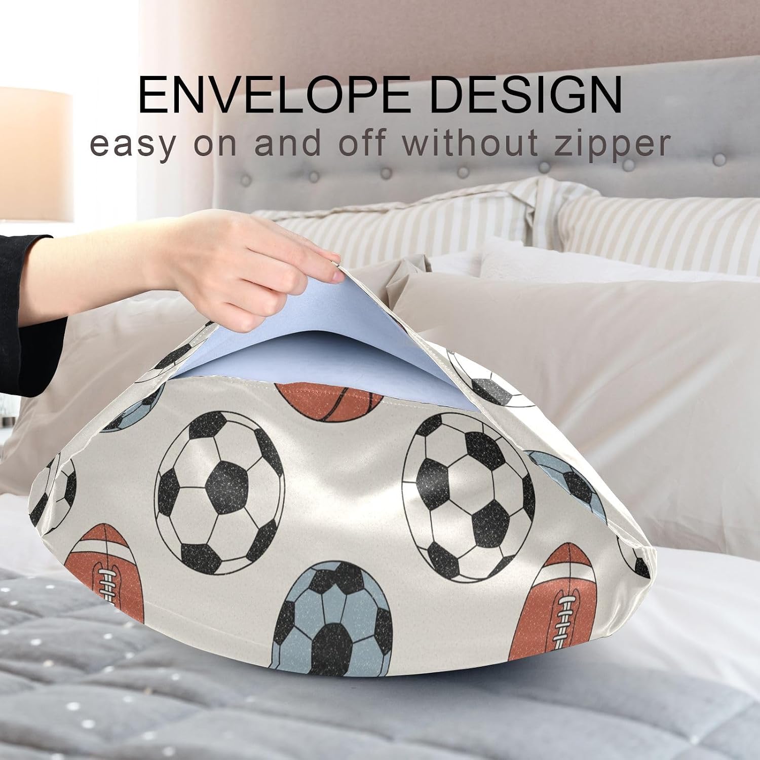 Soccer Basketballs Beige Pillow Covers Silk Pillowcase for Hair and Skin Soft Smooth Breathable Cooling Satin Pillowcase Standard Size…