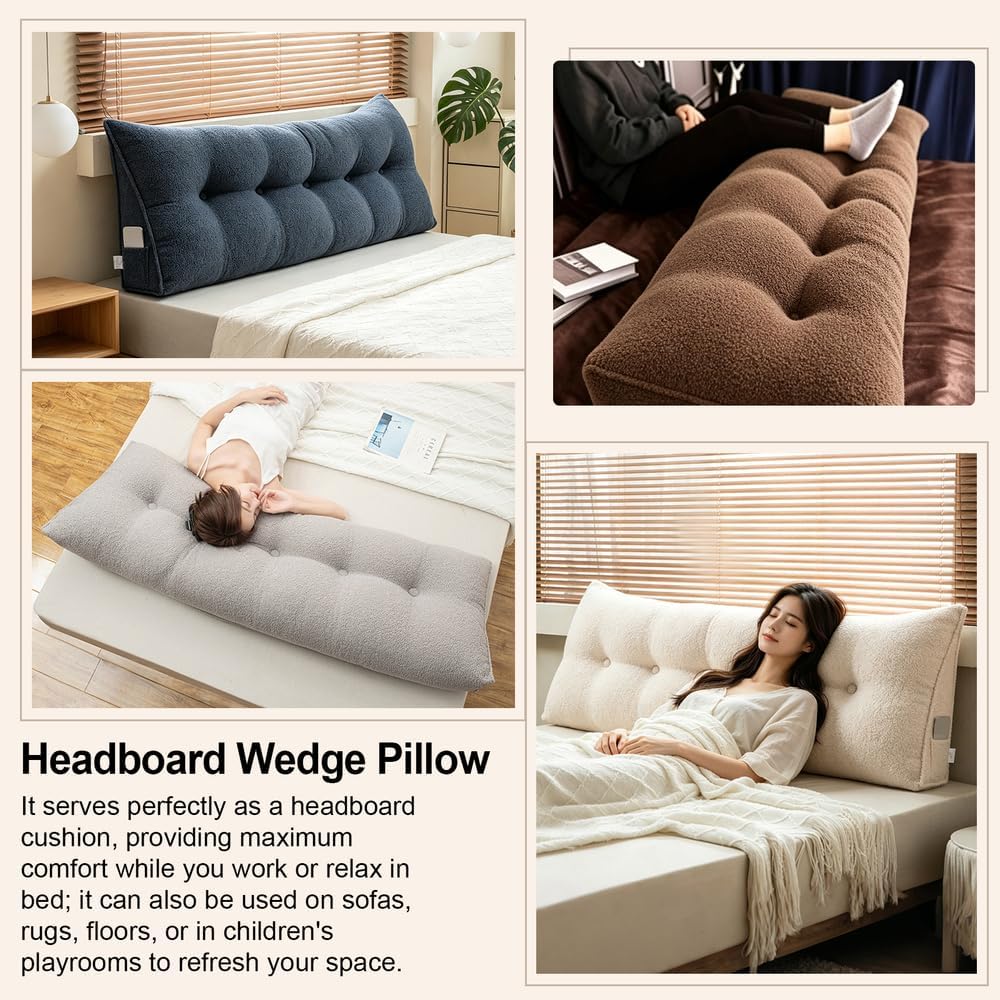 ERWUDEling Headboard Pillow Queen with Neck Roll Pillow & Two Large Side Pockets, Removable Washable Cover, Triangle Bed Wedge Pillow for…