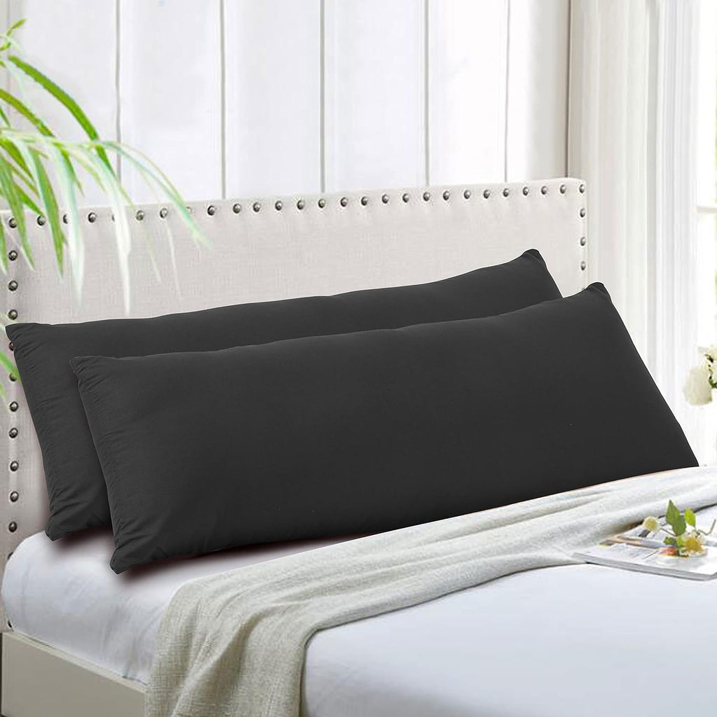 Evolive Soft Brushed Microfiber Body Pillow Cover 21''x54'', Pack of 2, Black, Zipper Closure Black