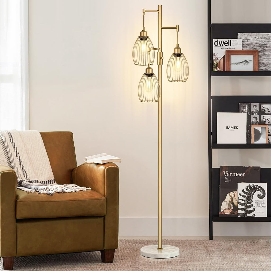 Torondo Dimmable Floor Lamps for Living Room, Industrial Standing Lamp with Marble Base, Gold Tree Tall Pole Light with 3 Elegant…
