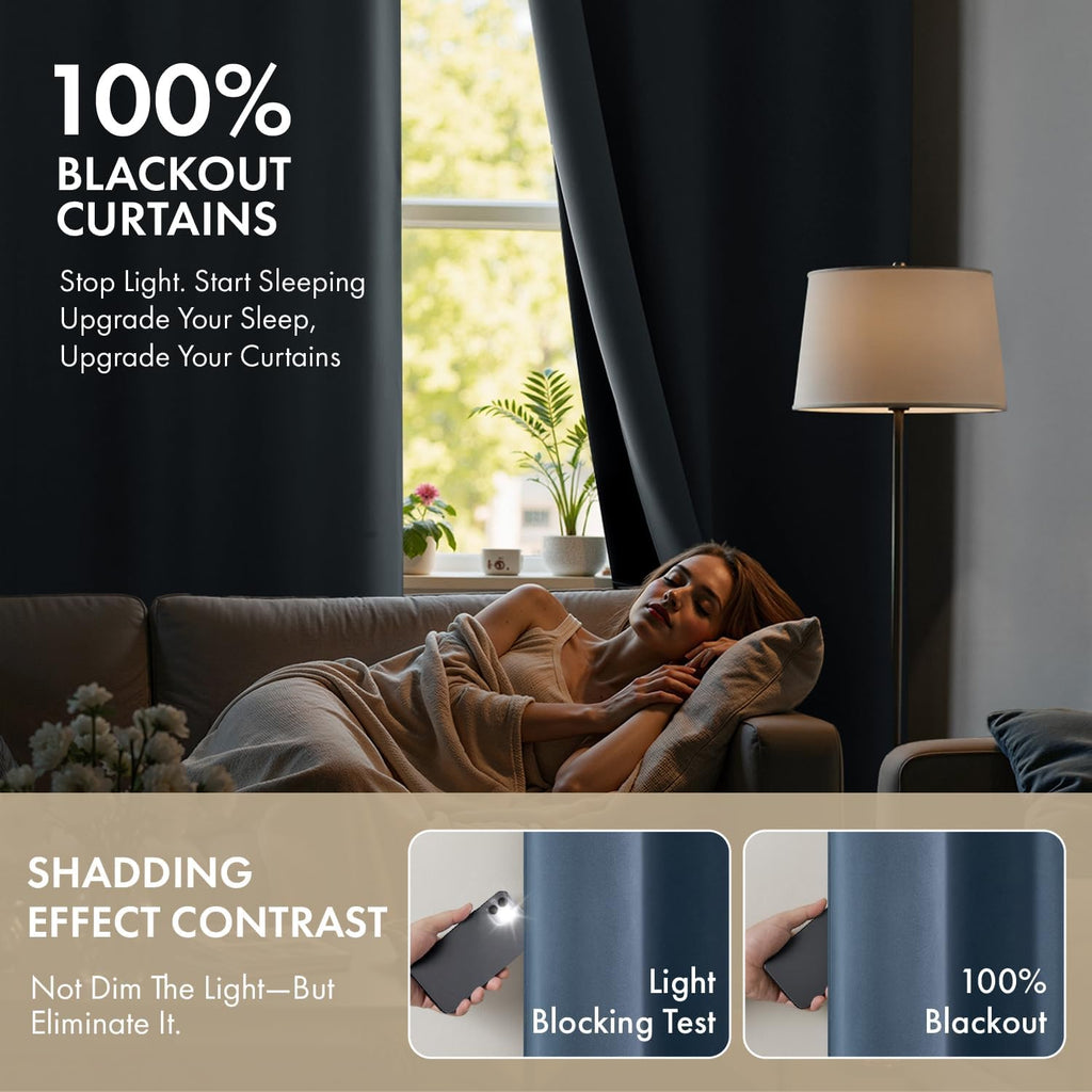 Miulee Stone Blue 100% Blackout Curtains for Bedroom 54 Inch Length, 2 Thick Layers Thermal Insulated Short Window Curtains with Black Line…