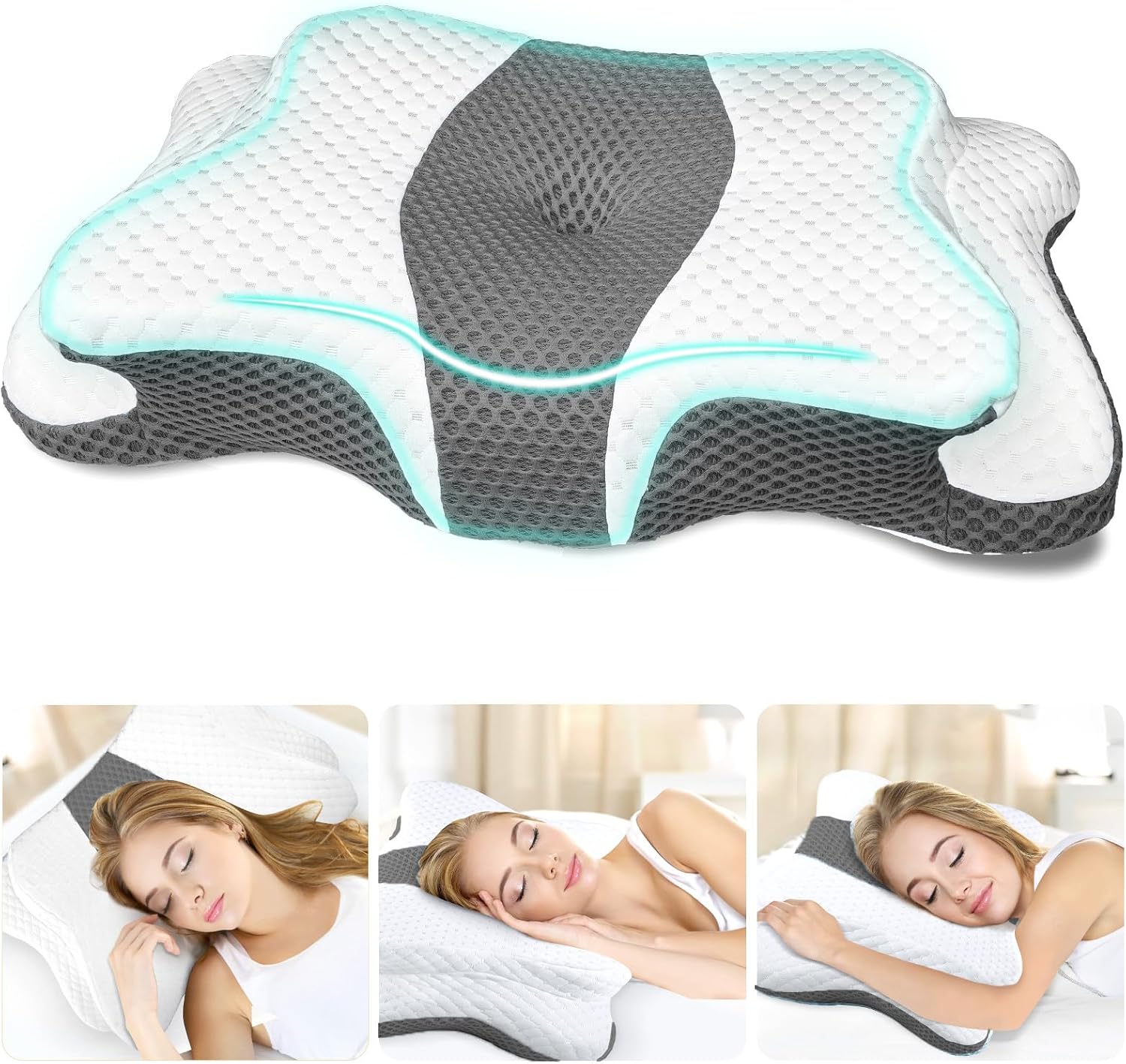 CHxxy Cervical Neck Pillow for Sleeping, Contour Memory Foam Pillows, Ergonomic Side Sleeper Pillows for Adults, Orthopedic Neck Support Pi…