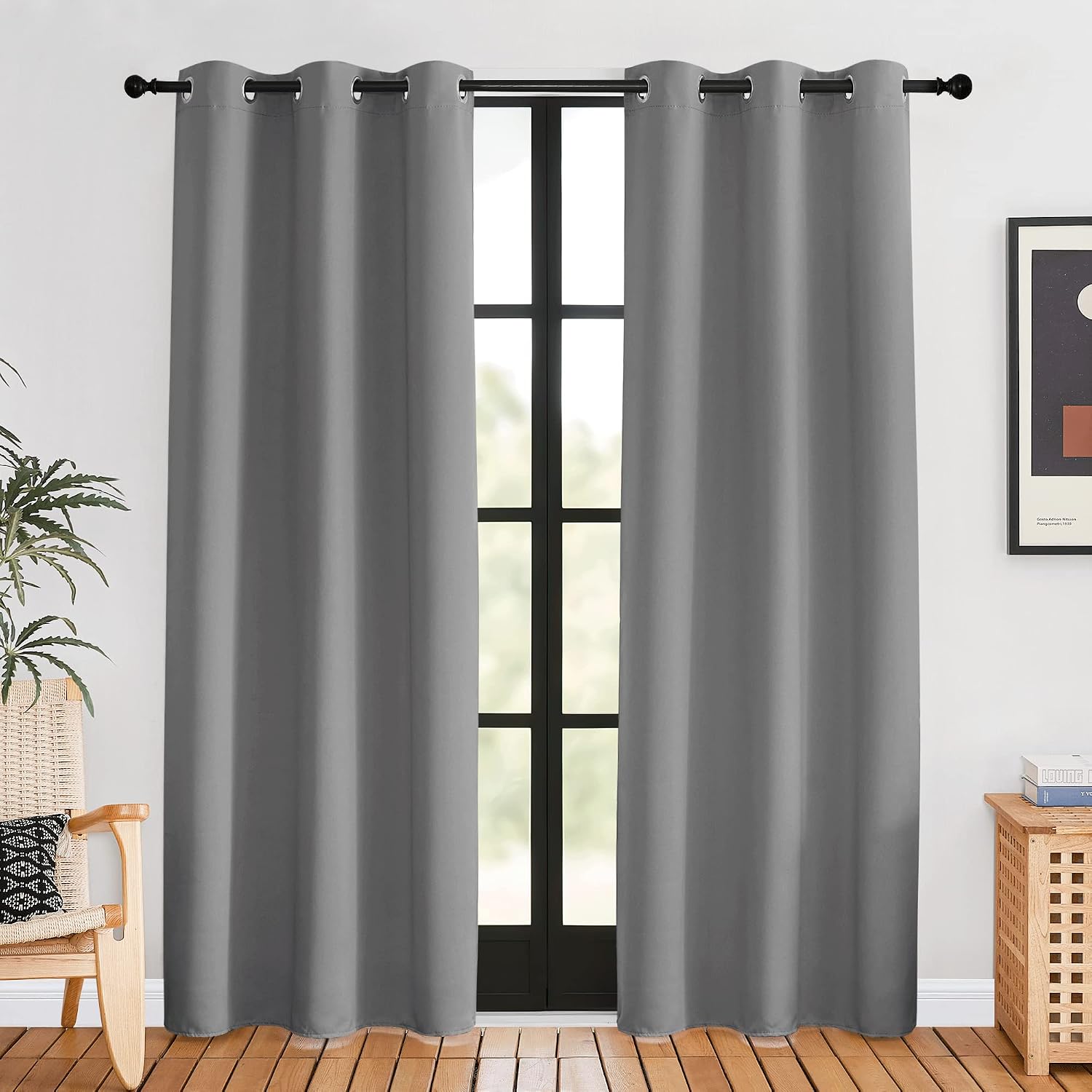NICETOWN Bedroom Curtains Blackout Drapery Panels, 2 Panels, 42 x 80 inches, Silver Grey, Three Pass Microfiber Thermal Insulated Solid…