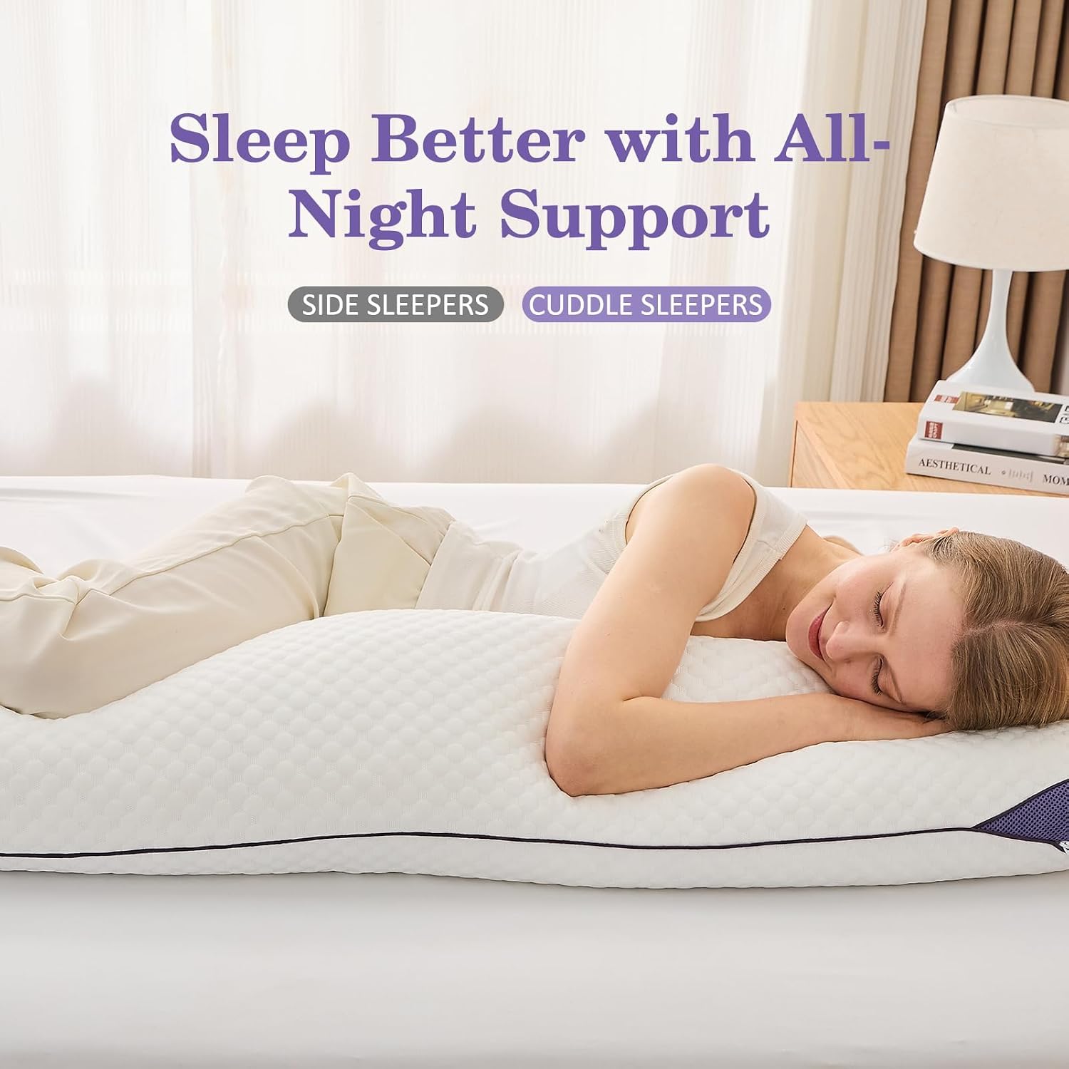 Homelab Adjustable Shredded Memory Foam Body Pillow Bundle with 1 Silk-Like Pillowcase, Cooling Long Pillow Full Support for Side Sleepers,…