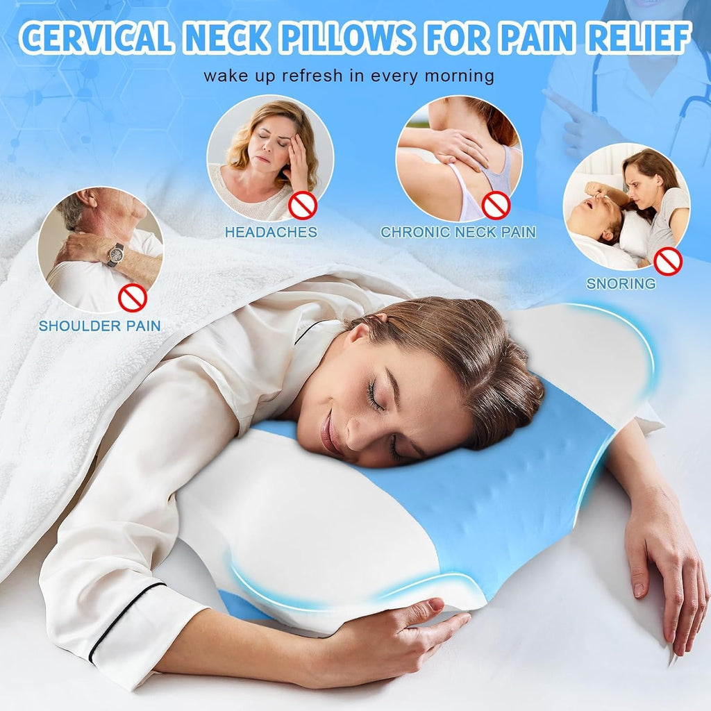 Puzzlandia Cervical Neck Pillows with Memory Foam - Ergonomic Neck Support Pillows for Contour Memory Foam - Adjustable Orthopedic Bed Pill…