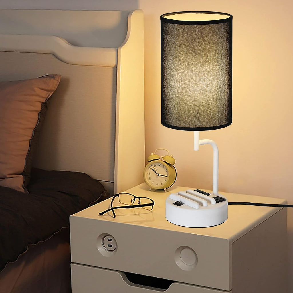 Dreamholder Table Lamp with 3 USB Charging Ports, Modern Desk Lamp with AC Outlet and Phone Stands, Perfect Bedside Lamp for Bedroom…