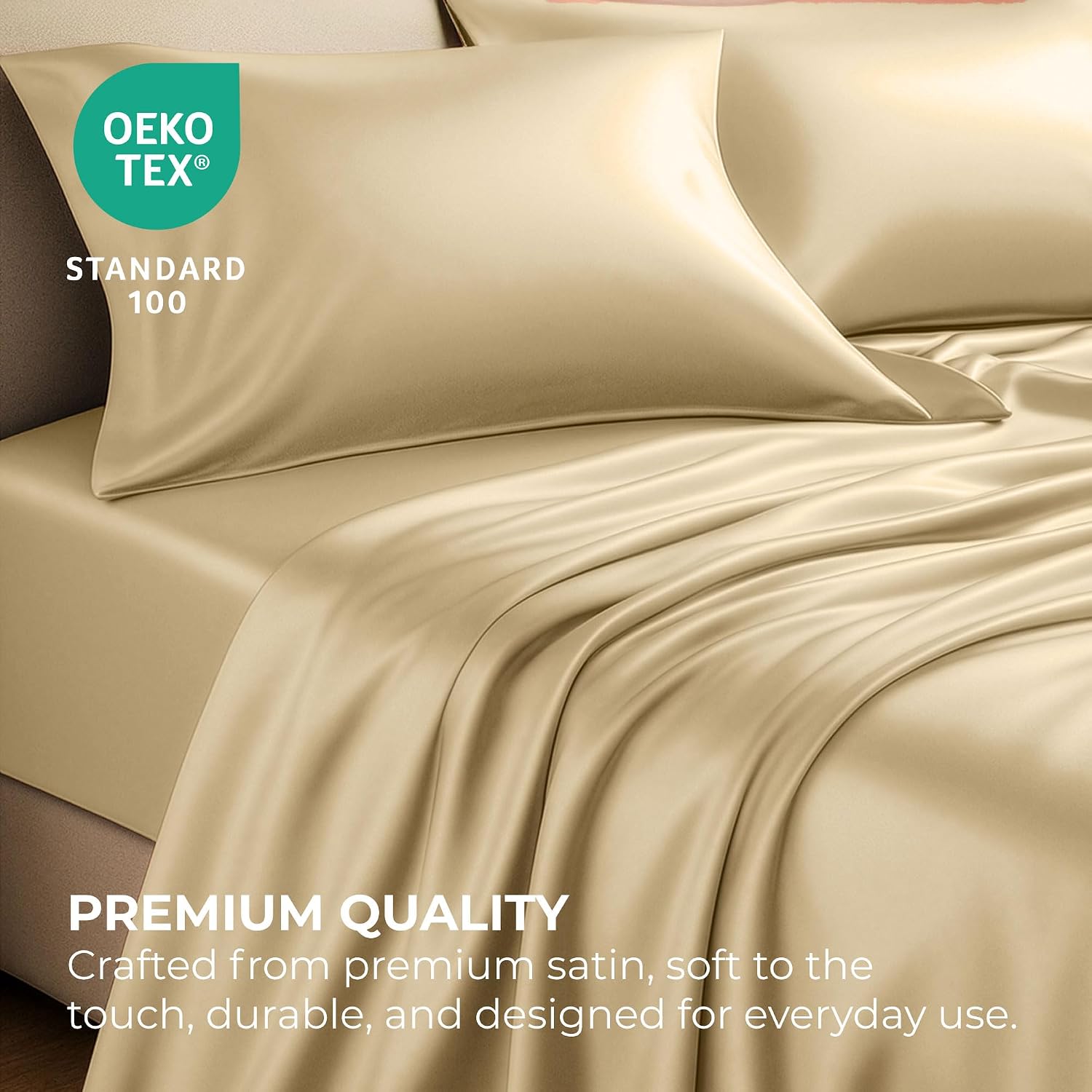 PureBedding Satin Sheets Full [4-Piece, Ivory] Hotel Luxury Silky Bed Sheets - Extra Soft 1800 Microfiber Sheet Set, Wrinkle, Fade, Stain R…