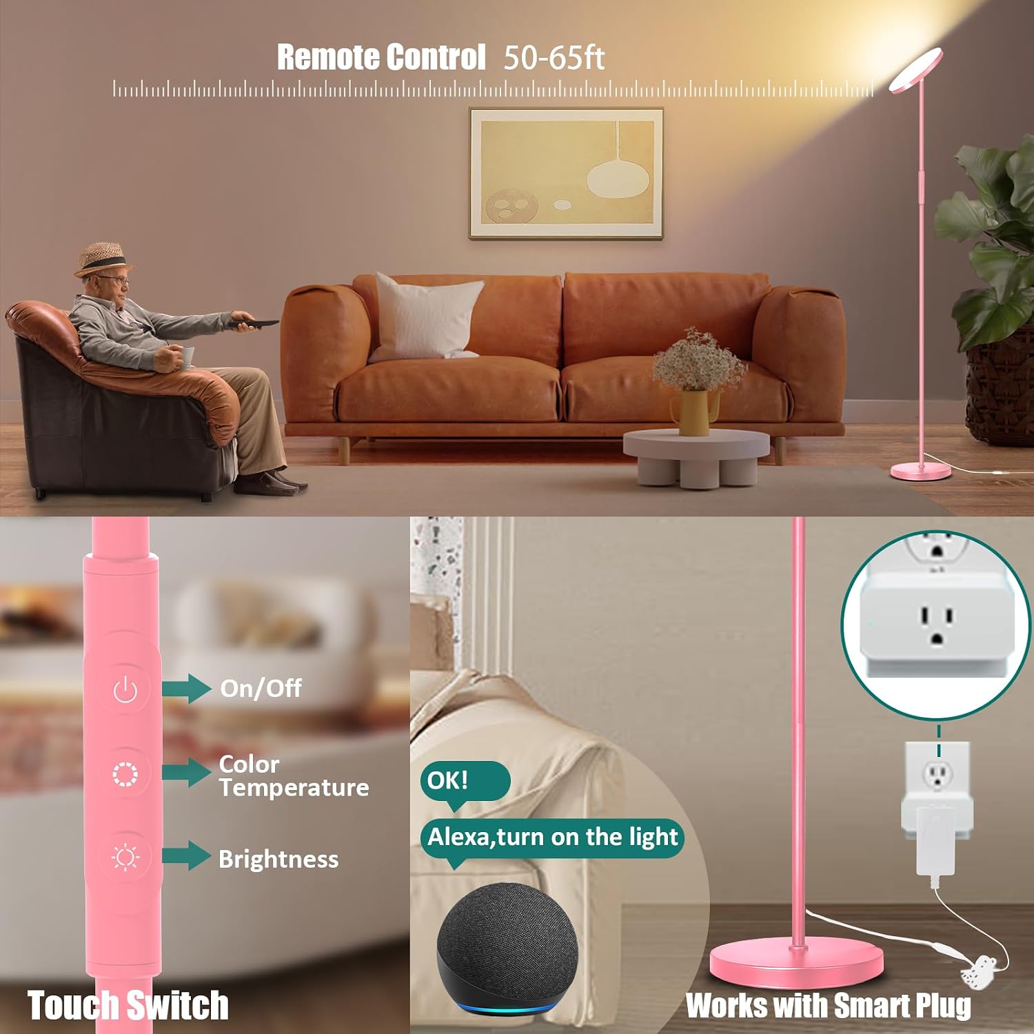 Mukuxin Floor Lamp, Upgraded 40W 4000LM Super Bright Torchiere LED Floor Lamps for Living Room, Stepless Dimmable Color Temperature 2700K-6…