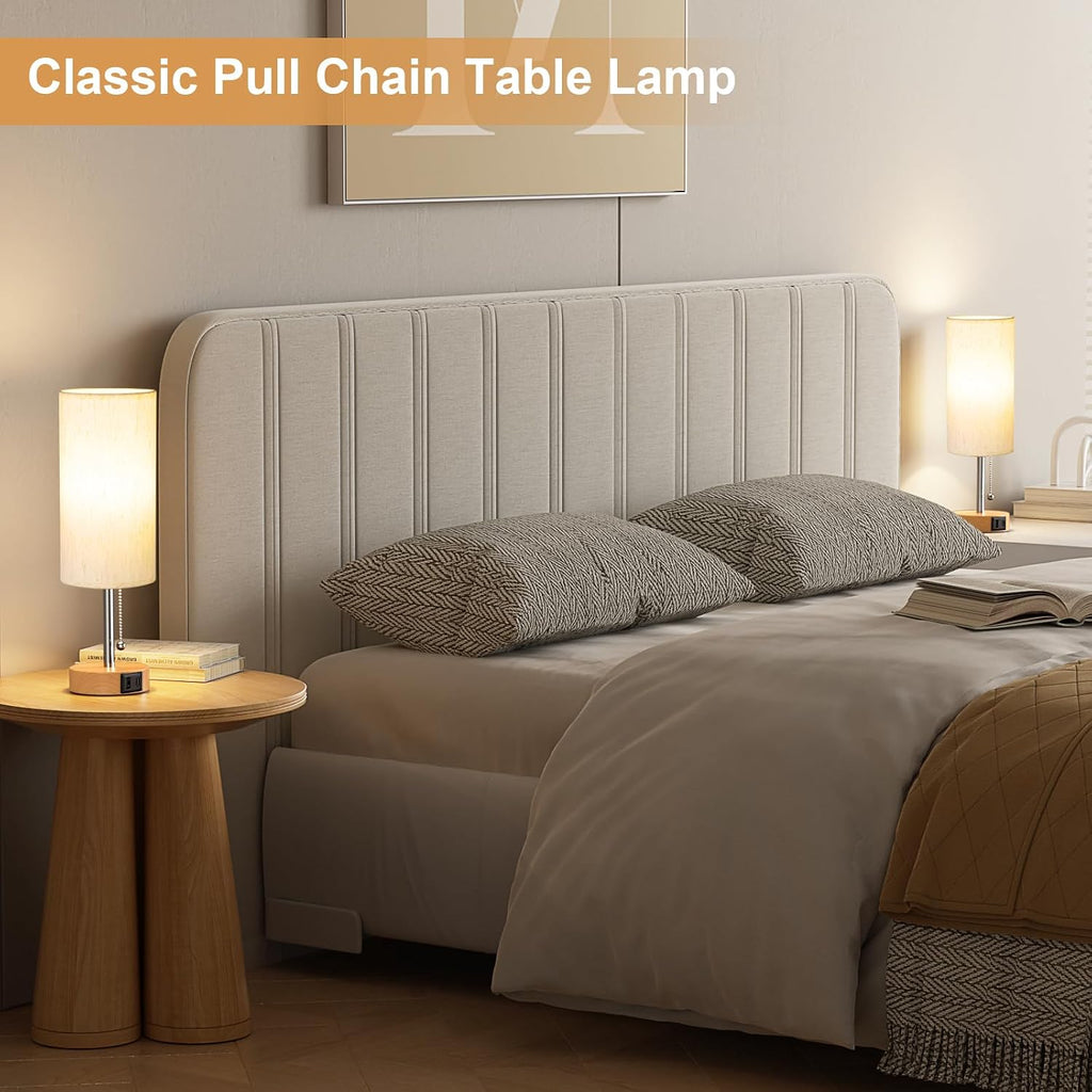 PartageiZ Small Table Lamp for Bedroom Nightstand - Bedside Lamp with USB A + C Charging Port, 3 Color Temperatures Pull Chain Night…