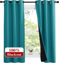Nicetown Peacock Teal 100% Blackout Lined Curtains, 2 Thick Layers Narrow Wide Window Treatment Panels Thermal Insulated Drapes for Kitchen…
