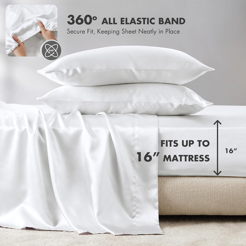 Madisonpark Madison Park Satin Sheets Twin Size, Luxurious Silky Bed Sheets, Elastic 14" Pocket fits up to 16" Mattress, Wrinkle-Free, Soft…