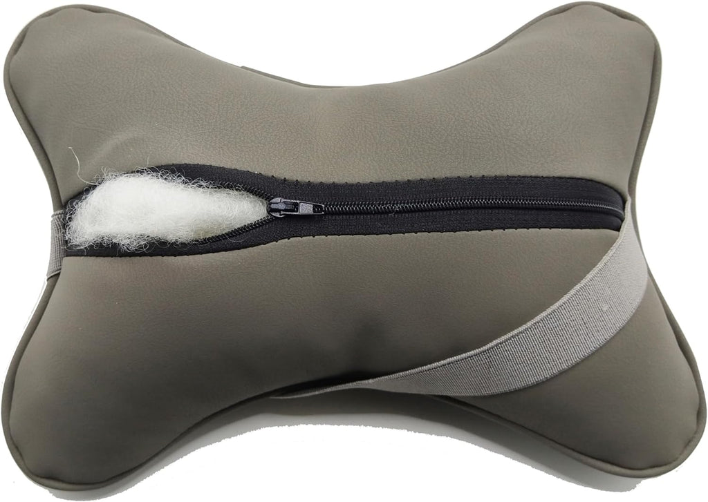 Car Neck Pillows Both Side Pu Leather 2pieces Pack Headrest Fit for Most Cars Filled Fiber Universal Car Pillow (Grey)