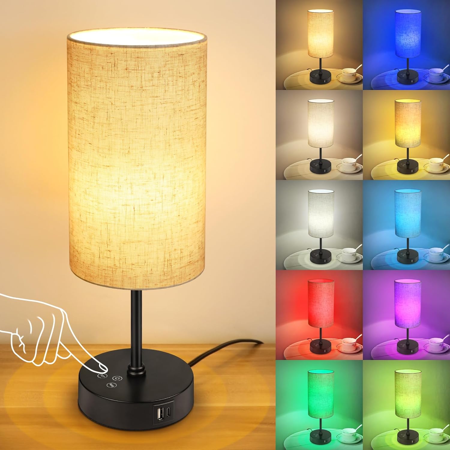 Unicozin Table Lamp, 3 CCT 3000K/4500K/6500K & RGB Color Changing, Stepless Dimmable Small Bedside Lamp for Reading, Ambience Nightstand…
