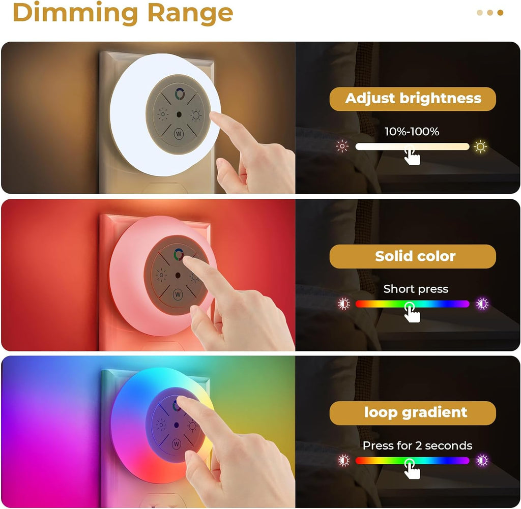 Dawnrise Night Lights Plug Into Wall, Dusk to Dawn Sensor, 2 Pack,12-Color Changing Led Plug in Night Light Dimmable for Bedroom, Stairs…