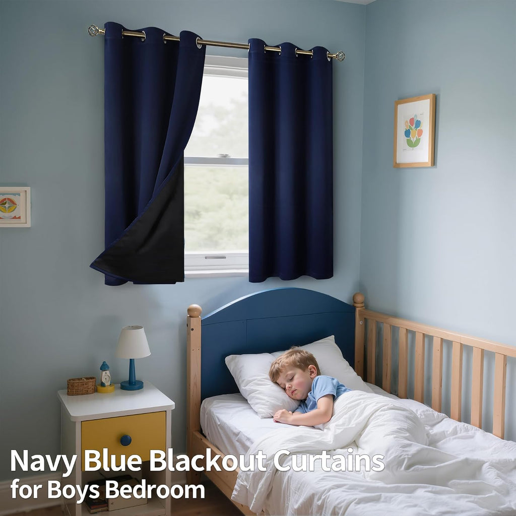 BGment Navy Blue Blackout Curtains 45 Inch Length - Boys Curtains for Bedroom Thermal Insulated Grommet Drapes for Small Window, 2 Panels,…
