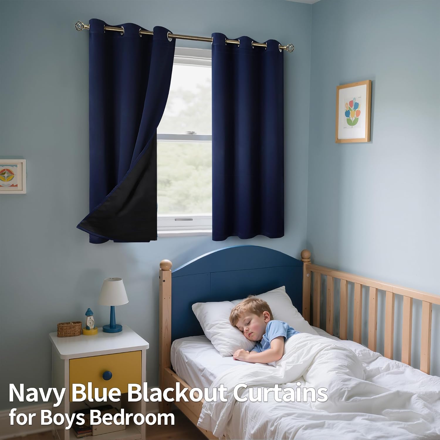 BGment Navy Blue Blackout Curtains 45 Inch Length - Boys Curtains for Bedroom Thermal Insulated Grommet Drapes for Small Window, 2 Panels,…