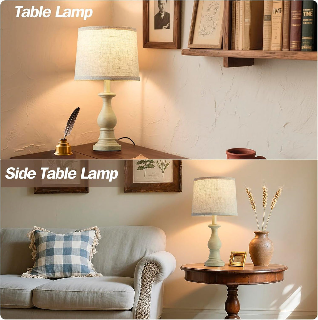 Vintage Table Lamp for Living Room Bedroom, 18.5" Farmhouse Bedside Lamps Nightstand Lamp Set of 2, Table Lamps with Oatmeal Linen Lamp…
