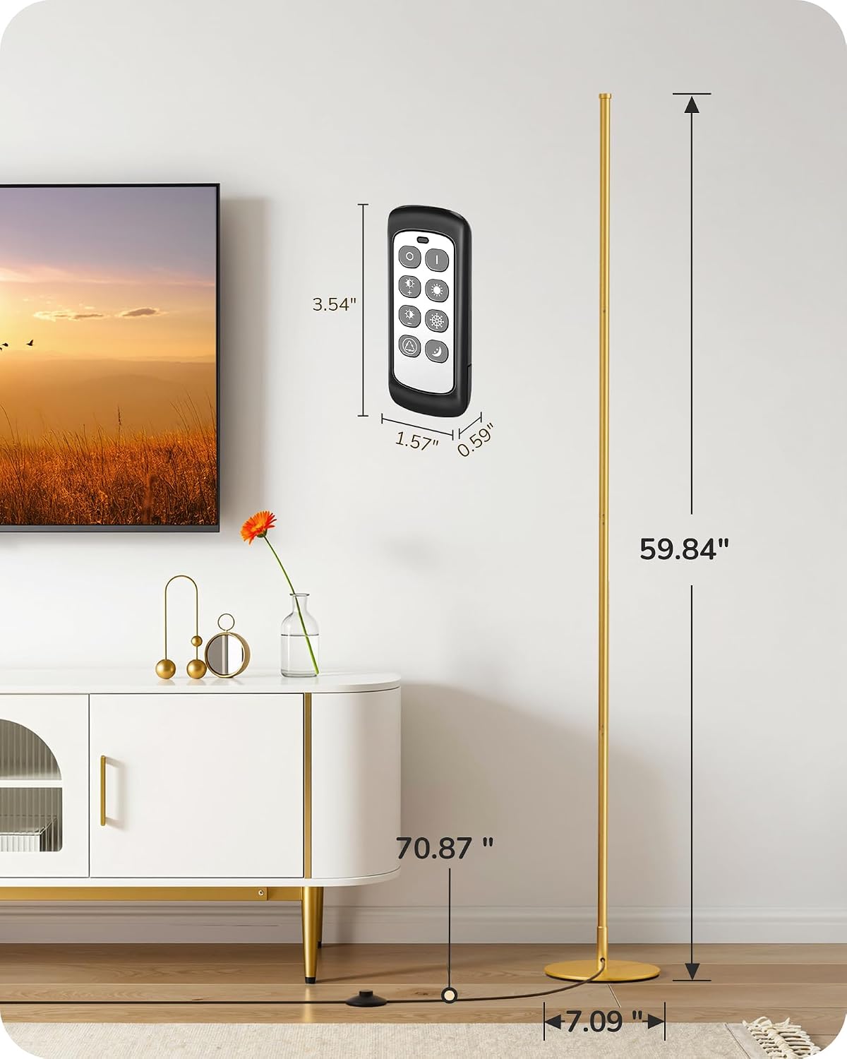 Edishine Corner Floor Lamp, 59.8" Standing Lamp with 3 Height Settings, Adjustable Color Temperature & Stepless Dimming, Remote Control, Fo…